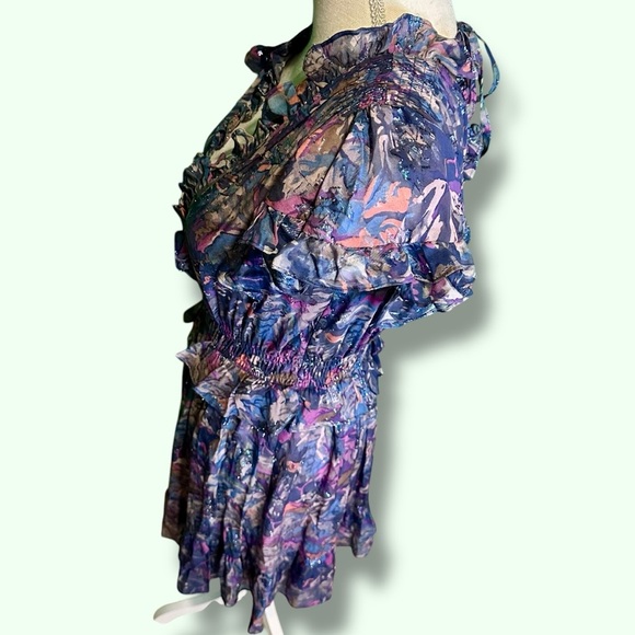NWT Rebecca Taylor ‘Giverny Fleur’ Ruffled Mini Dress in “Amethyst Floral” Sz S - Picture 7 of 16
